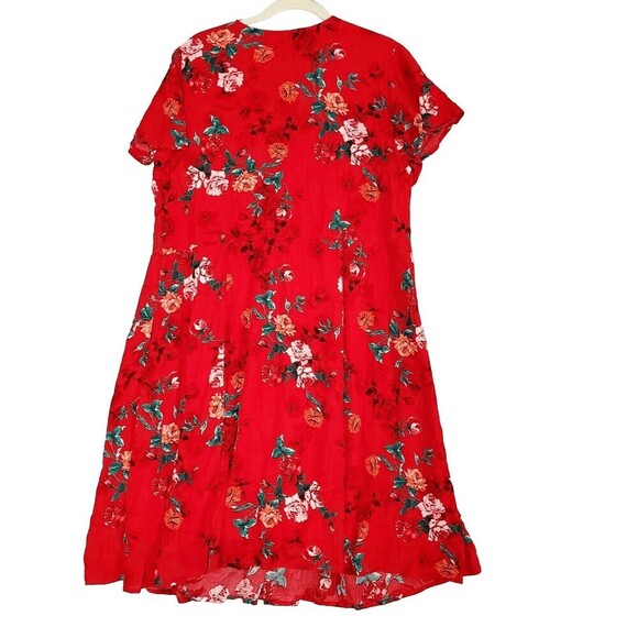 NWT Torrid Women's Flutter Sleeve Gauze Red Floral Lace-Up Skater Dress 1X - Picture 2 of 7